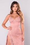 Pink Fashion adult Sexy Spaghetti Strap Sleeveless V Neck Slim Dress Ankle-Length Patchwork spl