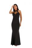 Black Fashion adult Sexy Off The Shoulder Sleeveless O neck A-Line Ankle-Length Solid Patchwork