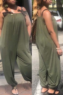 Green Fashion Casual Solid Basic O Neck Loose Jumpsuits