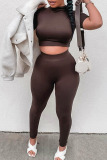 Grey Casual Solid Patchwork O Neck Long Sleeve Two Pieces
