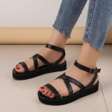 Black Fashion Casual Round Out Door Leather Shoes