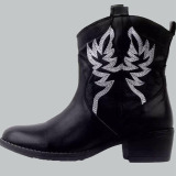 Black Casual Embroidered Round Keep Warm Shoes