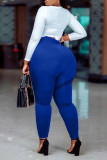 Blue Casual Sportswear Solid Basic Skinny High Waist Trousers