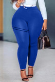 Blue Casual Sportswear Solid Basic Skinny High Waist Trousers