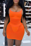 Orange Fashion Sexy Solid Backless O Neck Sling Dress