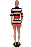 Multi-color O Neck Half Sleeve Sequin Striped Patchwork Tees & T-shirts