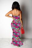 Red Polyester Fashion Sexy Off The Shoulder Sleeveless Wrapped chest Asymmetrical Floor-Length Patchwork