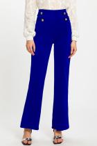 Blue Polyester Button Fly Sleeveless High Zippered Metal Loose Pants  Pants