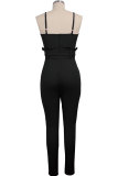 Black Sexy Fashion Patchwork zipper Solid Sleeveless Slip 