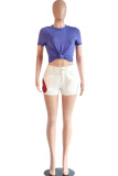 White Denim Zipper Fly Button Fly Mid Pocket Sequin pencil shorts Shorts