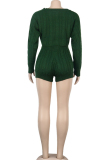 Green Wool Europe and America Solid Two Piece Suits pencil Long Sleeve Two-Piece Short Set
