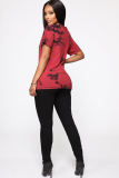 Red O Neck Short Sleeve Print