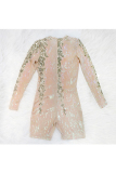 Pink Fashion Sexy Mesh Sequin perspective Polyester Long Sleeve O Neck 
