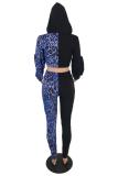 Red adult Casual Fashion Print asymmetrical Patchwork Two Piece Suits Leopard Straight Long Sl