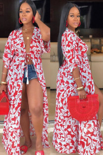 Red Polyester Patchwork Print Sexy Fashion  Cover-Ups & Beach Dresses