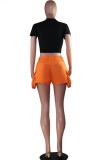 Orange Denim Button Fly Zipper Fly Mid Solid Straight shorts  Shorts