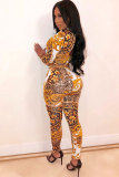 Yellow Long Sleeve Mid Print pencil Pants