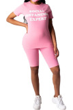 Pink Fashion Sexy Letter Two Piece Suits pencil Short Sleeve Two Pieces