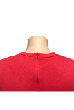 Red Sexy O Neck contrast color Zippered Patchwork Bandage Solid Stitching Zipper