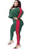 Red-green venetian Casual Solid contrast color Patchwork Two Piece Suits pencil Long Sleeve 