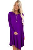 purple Cotton Sexy Cap Sleeve Long Sleeves V Neck Swagger Knee-Length Patchwork Solid 