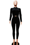 Black Green Sexy Solid Polyester Long Sleeve O Neck 