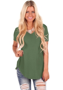 Army Green Fashion Casual Regular Stand Solid Slim Tees & T-shirts