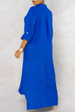 Blue Casual Solid Patchwork Turndown Collar Dresses