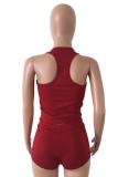 Wine Red knit Sexy Patchwork Two Piece Suits Solid Straight Sleeveless  Two-Piece Short Set