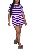 Deep red Fashion Casual Striped Short Sleeve O Neck Rompers