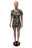 Camouflage Casual Print Straight Short Sleeve Two-Piece Short Set