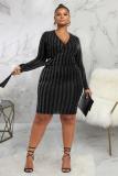 Silver Sexy Cap Sleeve Long Sleeves V Neck Asymmetrical Knee-Length Solid Patchwork Club Dresses