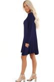 Navy Blue Cotton Sexy Cap Sleeve Long Sleeves V Neck Swagger Knee-Length Patchwork Solid 