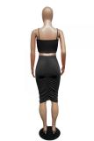 rose red Fashion adult Sexy Draped Solid Patchwork Hip skirt Sleeveless Two-Piece Dress