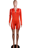 Red street Fashion Solid zipper Polyester Long Sleeve O Neck  Rompers