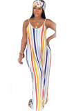 Multi-color Casual Off The Shoulder Sleeveless Slip Swagger Floor-Length Print Patchwork