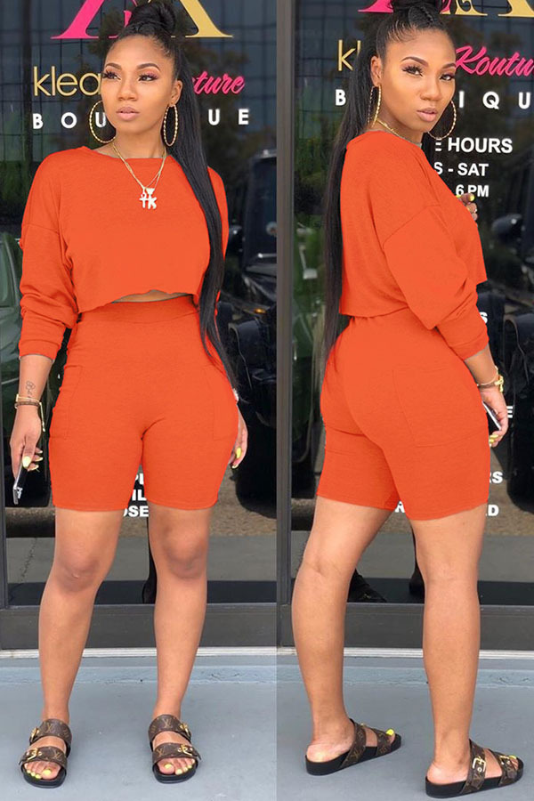 Orange Fashion Street Patchwork Solid Two Piece Suits Straight Long Sleeve Two Pieces