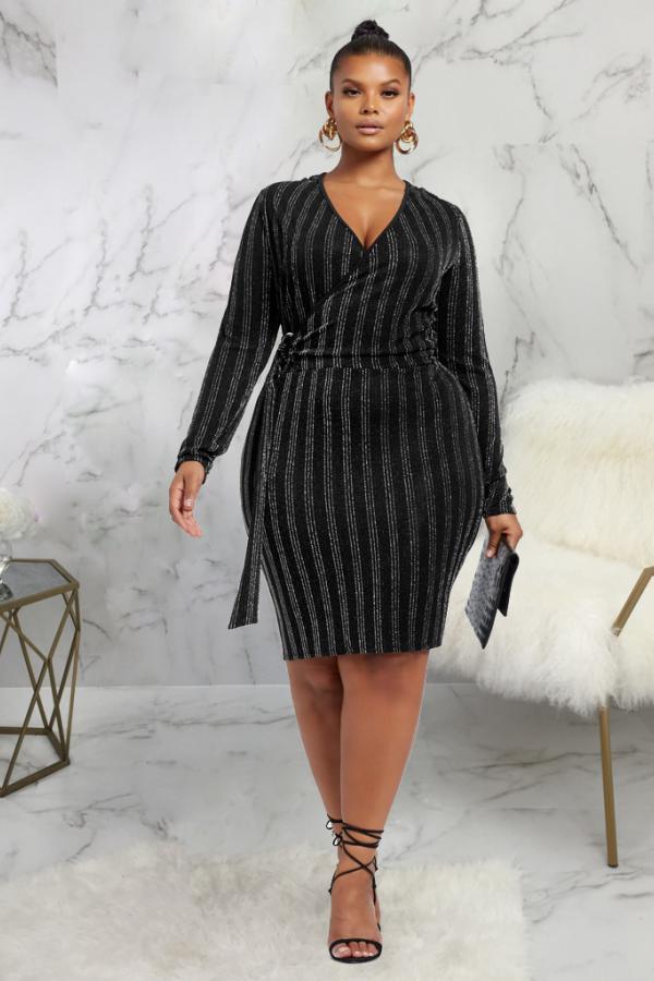 Silver Sexy Cap Sleeve Long Sleeves V Neck Asymmetrical Knee-Length Solid Patchwork Club Dresses