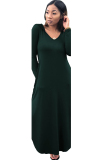 Dark green Sexy Fashion Cap Sleeve Long Sleeves O neck Asymmetrical Floor-Length asymmetrical Patchwork Long S