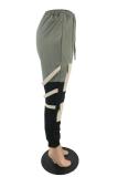 Army Green Polyester Elastic Fly Sleeveless Mid bandage Solid Patchwork Harlan pants Pants  Pants