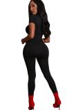 Black Fashion Sexy Solid Patchwork Polyester Short Sleeve O Neck  Jumpsuits