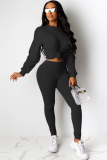 Grey Sexy Solid Two Piece Suits pencil Long Sleeve Two-piece Pants Set