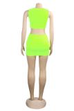 Fluorescent green Polyester Fashion Sexy Slim fit Two Piece Suits crop top Solid Fluorescent Skinny Sleeveless  Two-Pi