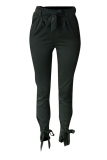 Black Polyester Elastic Fly High Solid Bow-knot Asymmetrical pencil Pants 