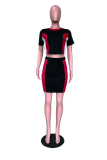 Black Polyester adult Sexy Fashion Patchwork Two Piece Suits Skinny Short Sleeve  Two-Piece Dress