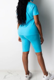 Light Blue Fashion Sexy Letter Two Piece Suits pencil Short Sleeve Two Pieces