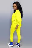 Yellow adult Sexy Fashion Solid Patchwork Two Piece Suits Straight Long Sleeve Two-piece Pants S