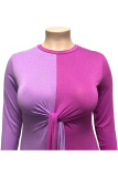purple Sexy O Neck contrast color Zippered Patchwork Bandage Solid Stitching Zipper