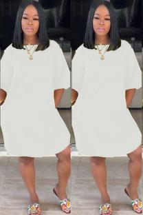 White adult Sexy Fashion Cap Sleeve Half Sleeves O neck Straight Knee-Length Solid Patchwork Ca
