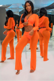 tangerine Fashion Sexy adult Two Piece Suits Patchwork Solid bow-knot perspective Mesh Straight Long